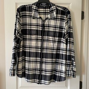Chaps Black and White Plaid Casual Zipper Layering Shirt